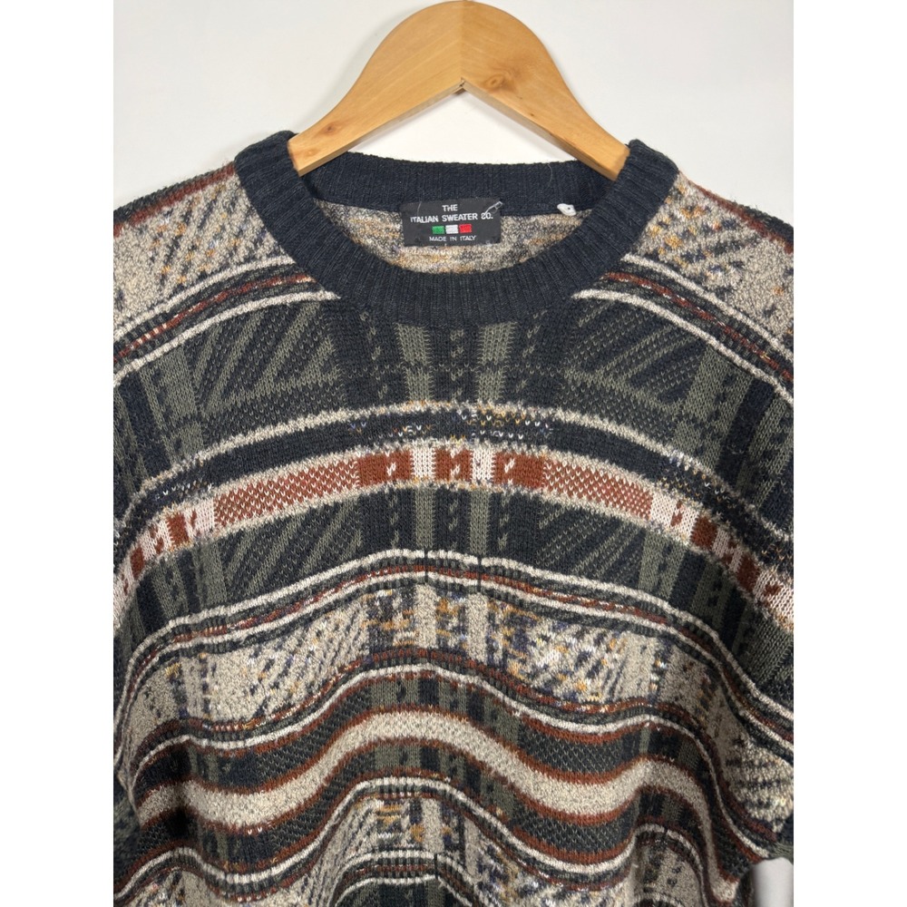 The Italian Sweater Co Mens Geometric Striped Crewneck Sweater Made in Italy L